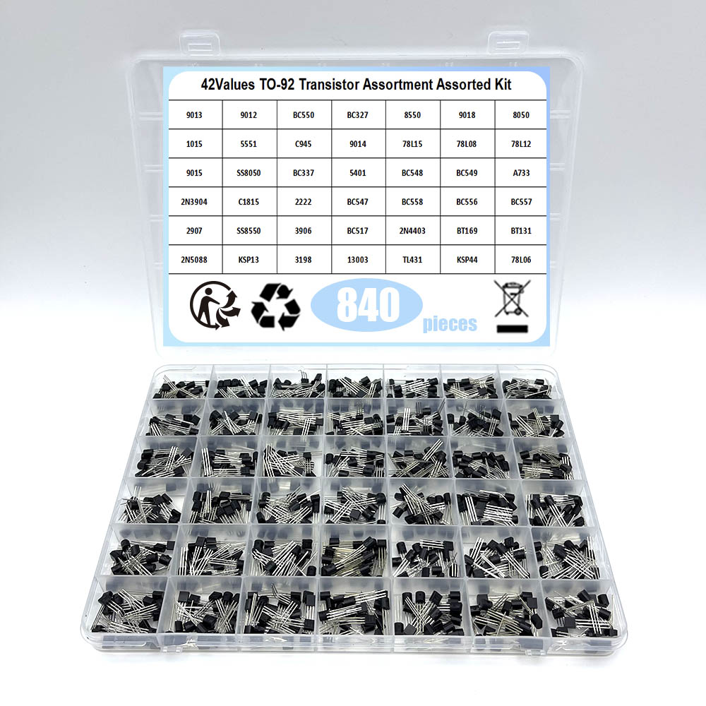 42 Waarden Transistors kit NPN PNP S8050 S8550 S9012 2N3904 2N3906 C1815 A1015 MJE13001 BC327 BC337 BC517 BC547 BC548 BC549 BC558