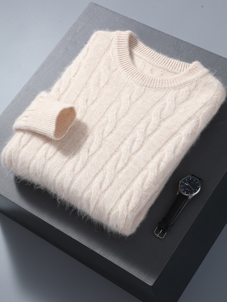 Herfst Winter Mannen Ronde Hals Kasjmier Trui Kabel Breien Smart Casual Trui 100% Nertsen Kasjmier Truien Hoge Kwaliteit Top