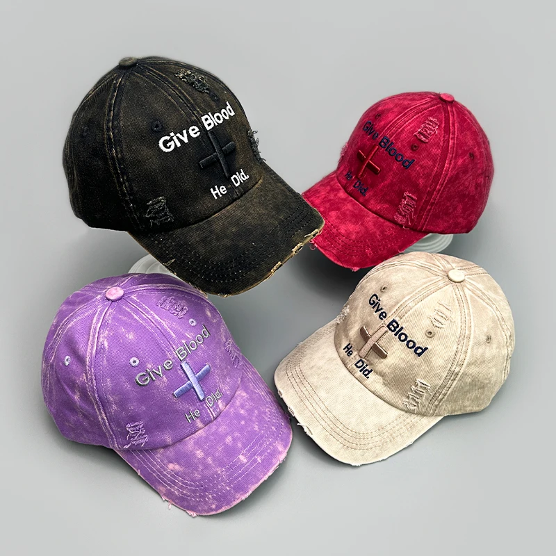 Neue Unisex Letter Tie-Dye-Stickerei amerikanische Vintage Baseball mützen vielseitige Mode ins gebrochene atmungsaktive lässige Schirmmützen