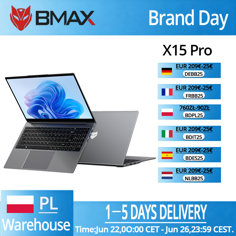 BMAX X15 Pro 15.6 pollici 16 GB RAM 512 GB SSD Processore Intel di 12a generazione. generazione. Laptop con Windows 11, serie N100, display 1920*1080, HDMI, Wi-Fi, USB, PC