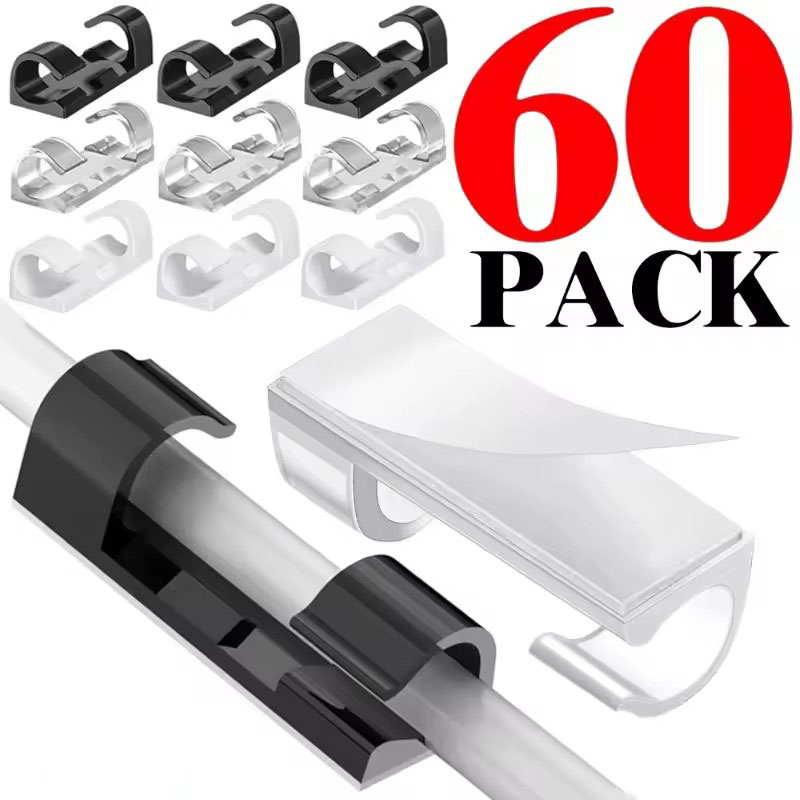 60-5PCS Clips Adhesivos para Cables, Organizador de Cables Autoadhesivo para Pared, Escritorio, Coche y Oficina