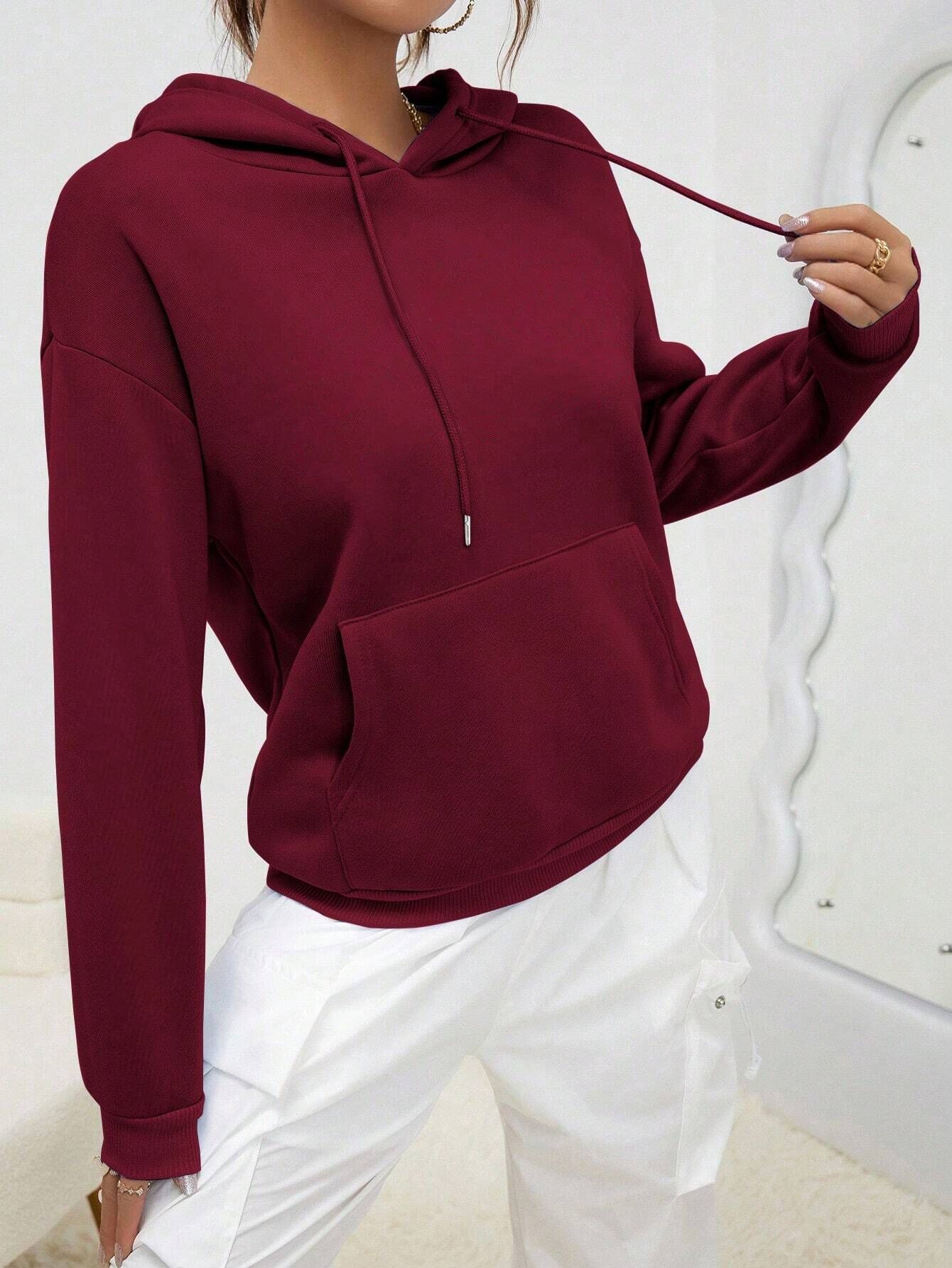Sudadera con capucha de Color liso para mujer, ropa de moda informal con bolsillo de lana, Multicolor, ropa de calle Unisex, otoño
