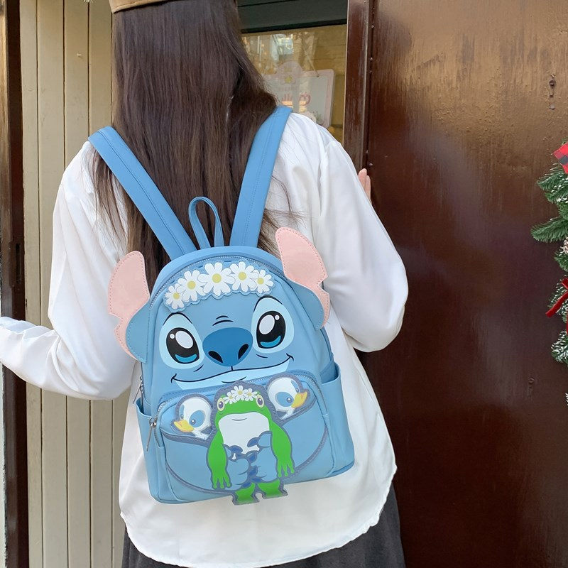 Nueva mochila de Stitch azul con estampado de dibujos animados de Disney 2025, bonita cartera pequeña de calle, mochila personalizada para chica de estilo extranjero