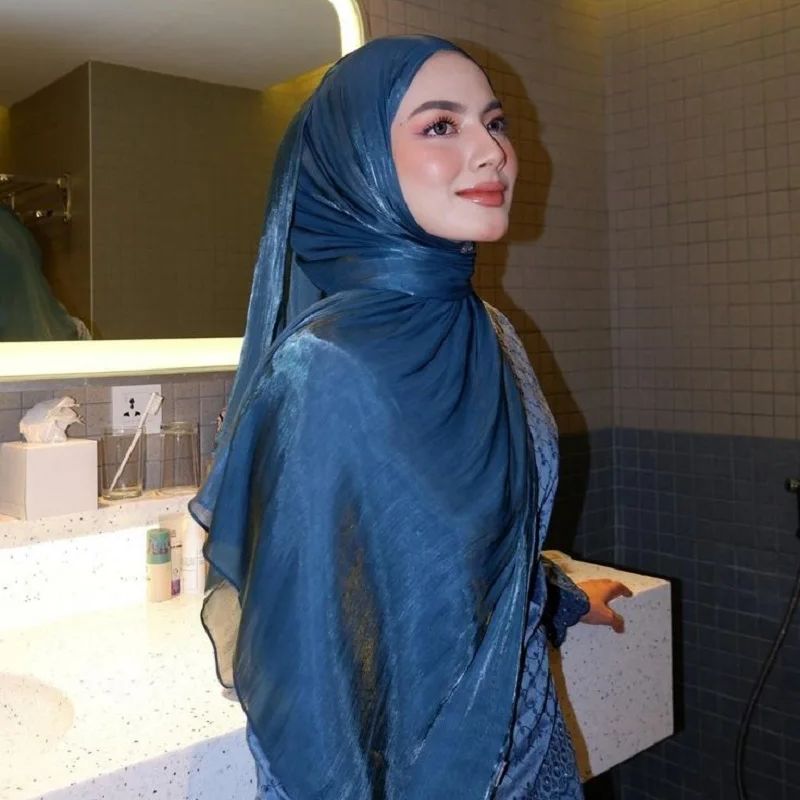 Шелковый шарф-хиджаб Shimmershawl, дышащий крутой остров, атласная шелковая вуаль, мусульманский хиджаб, блестящая шелковая шаль, женские шарфы, палантин