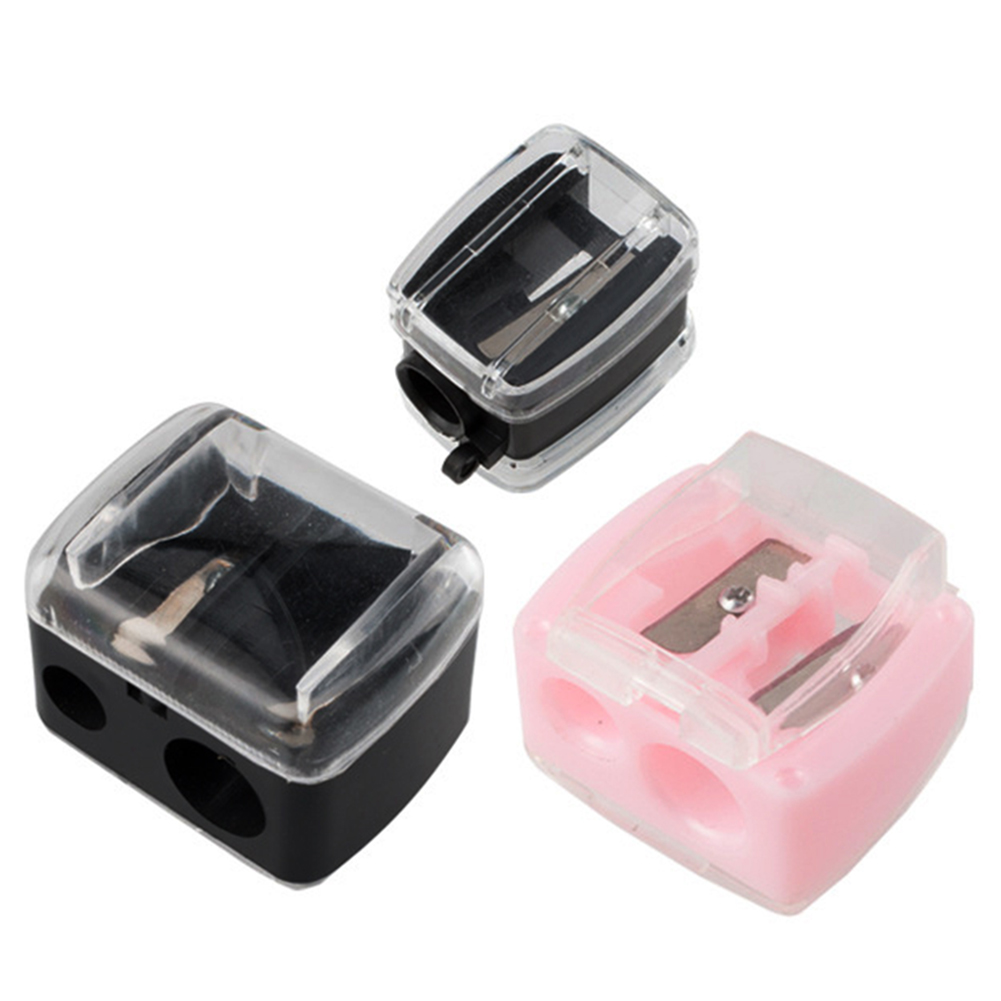 Portable Makeup Cosmetic Pencil with Cleaning Stick Women Ladies Double Holes Sharpener Pencil Sharpeners