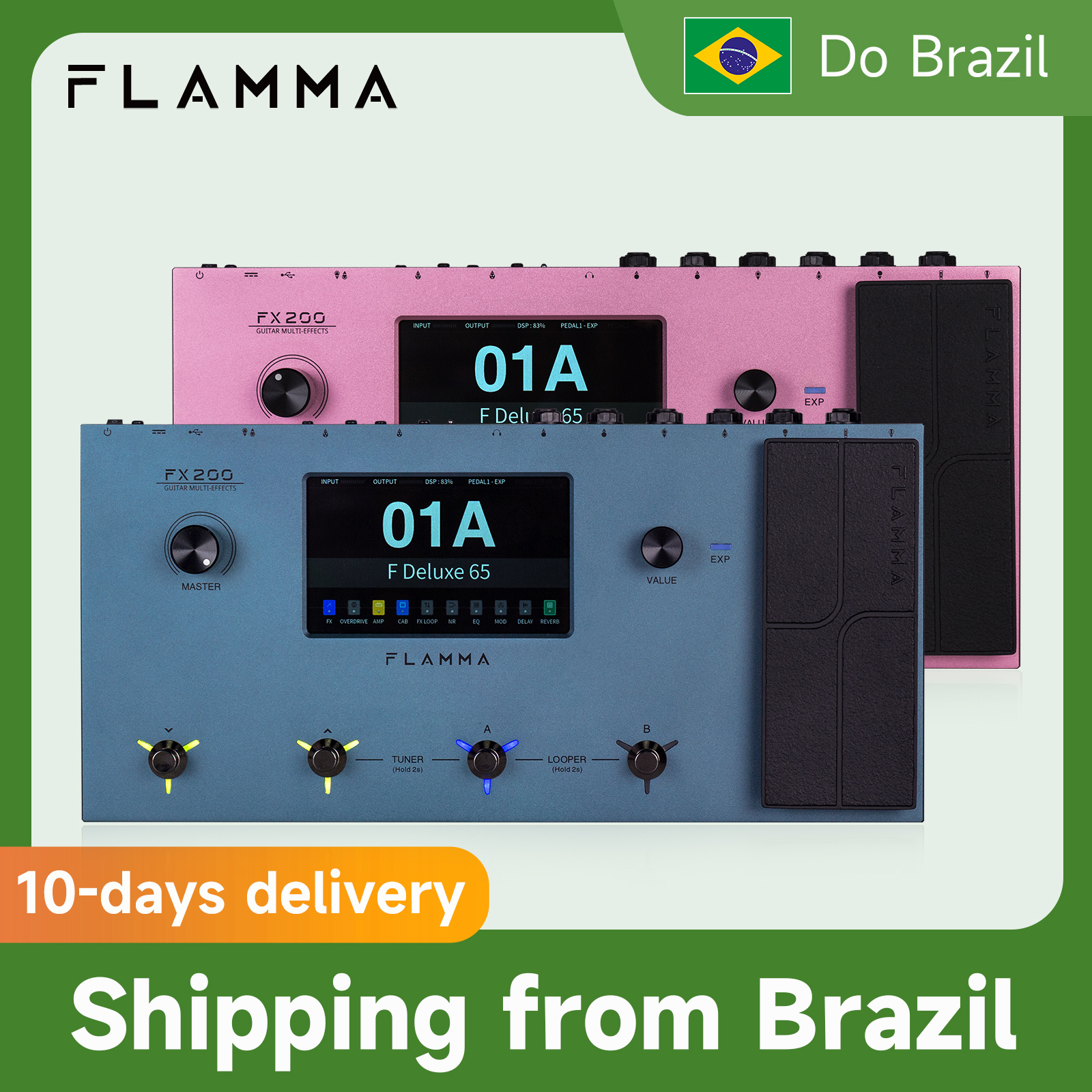 Flamma Fx200 Multi-Effecten Pedaal Gitaar Amp Lcd Touchscreen 160 Effecten Modellering Ir Kasten 200 Preset Slots 58 Preamp Modellen