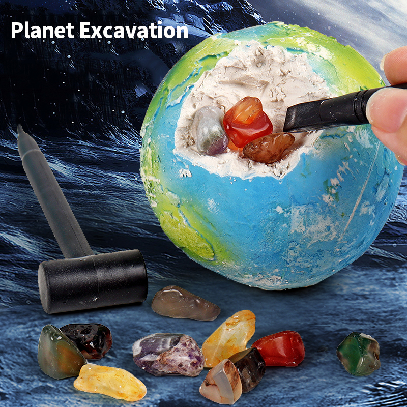 Unearth The Cosmos -Kit de escavação de planeta do sistema solar - Escavação interativa de pedras preciosas, brinquedos de aventura de quebra-cabeça
