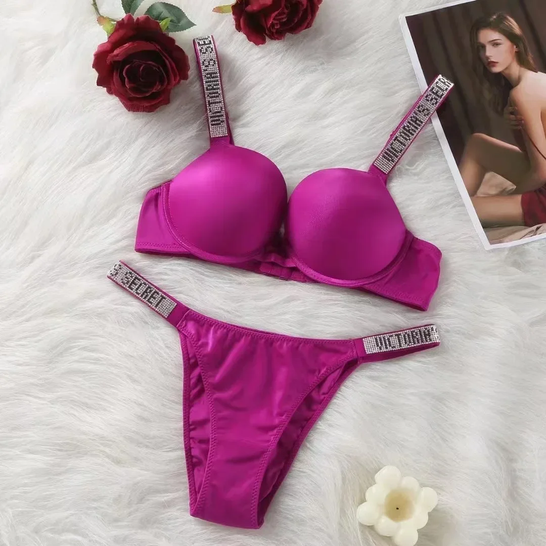 Nouveau Ensemble de soutien-gorge femme strass avec lettre sous-vêtements ensemble soutien-gorge femme