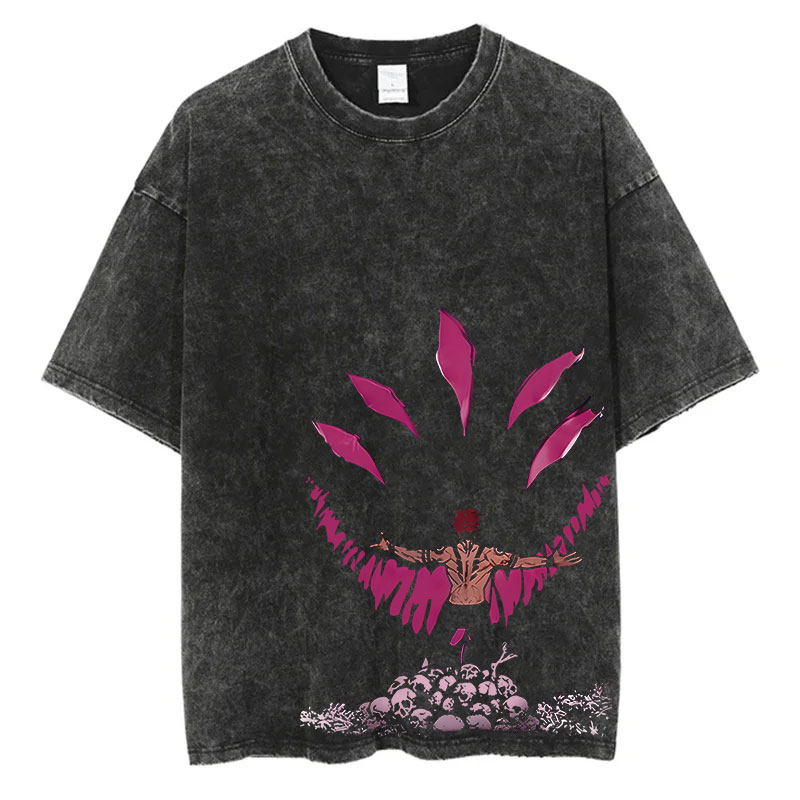 Anime Washed Tshirt Harajuku Summer 100% bawełna Koszulki oversize z krótkim rękawem Vintage Streetwear T-Shirt