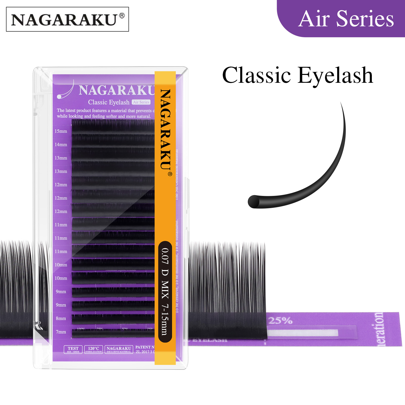 NAGARAKU Air Series Extensión de pestañas individual clásica Material exfoliante de 5. a generación Naturaleza Luz suave Negro mate
