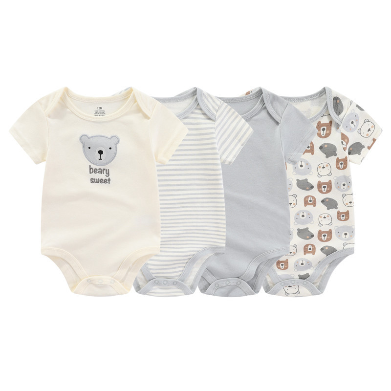 Kiddiezoom 4 Uds moda manga corta dibujos animados bebé niño niña mono 100% algodón recién nacido niño niña Onesies ropa