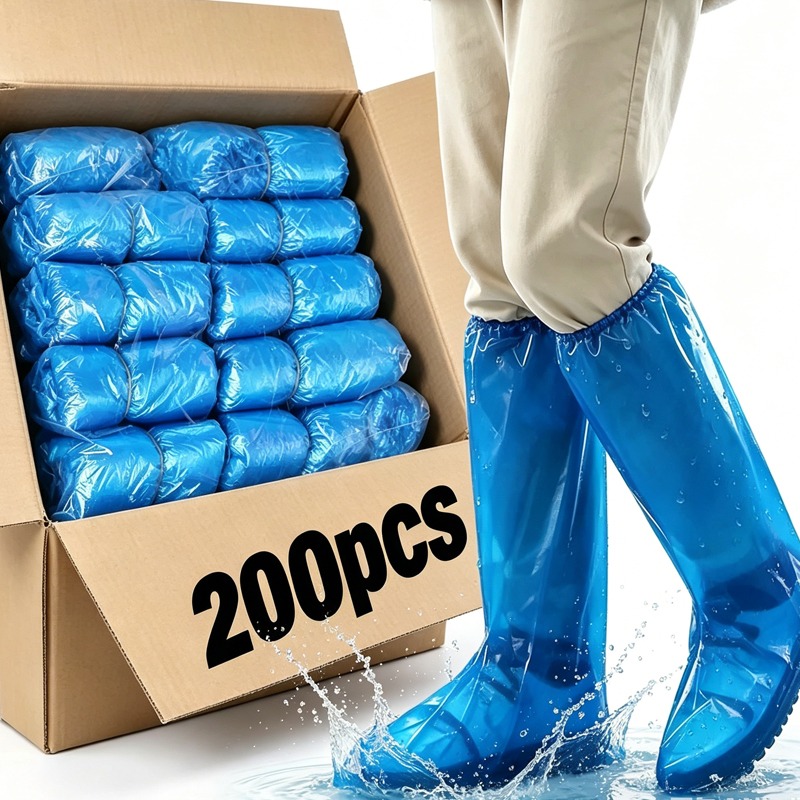 10-200 Fundas Desechables para Zapatos, Unisex, Largas, Impermeables, Antideslizantes, para Botas de Lluvia, Viajes, Senderismo, Campamento, Días Lluviosos, con Parte Superior Elástica