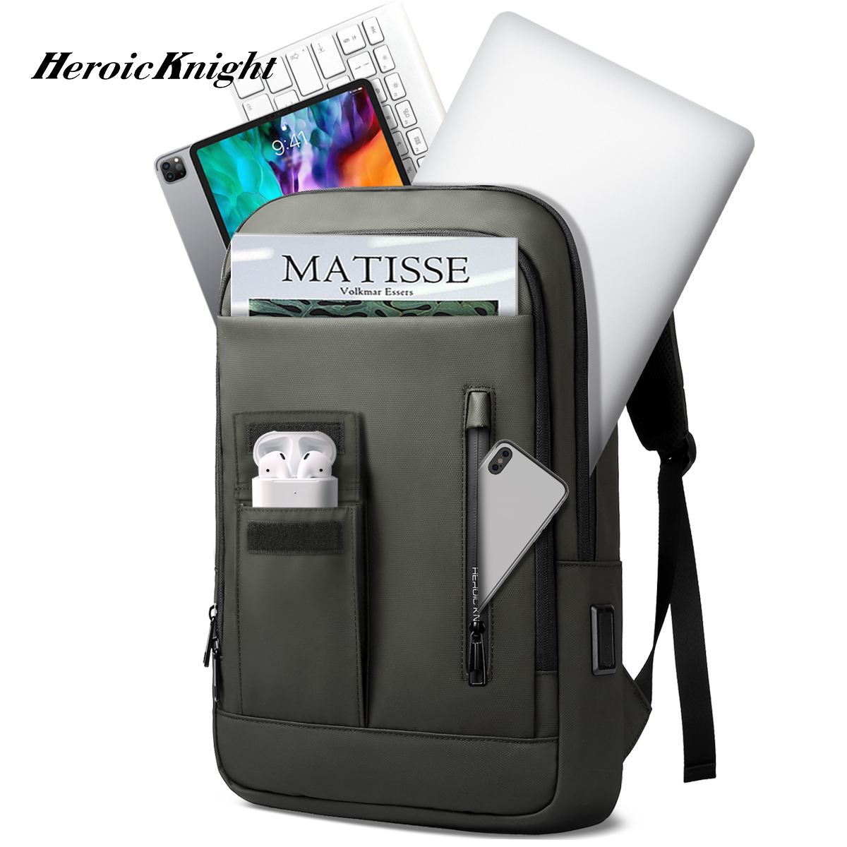 Tas punggung bisnis pria, ransel Laptop tipis tahan air 15.6 "multifungsi untuk lelaki