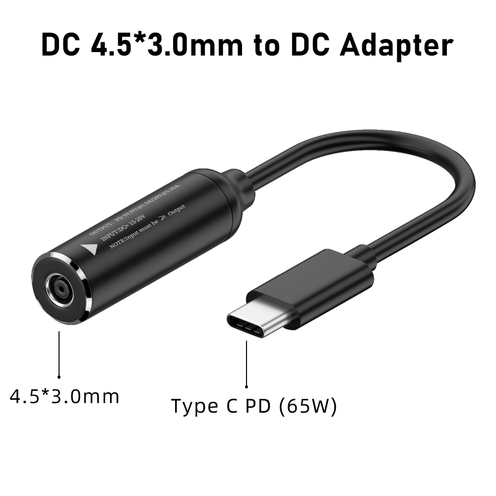 Адаптер постоянного тока 4,5x3,0 мм для ноутбука Dell Hp на 65 Вт USB-C Type C PD Кабель для зарядки Шнур для MacBook Samsung Huawei Xiaomi