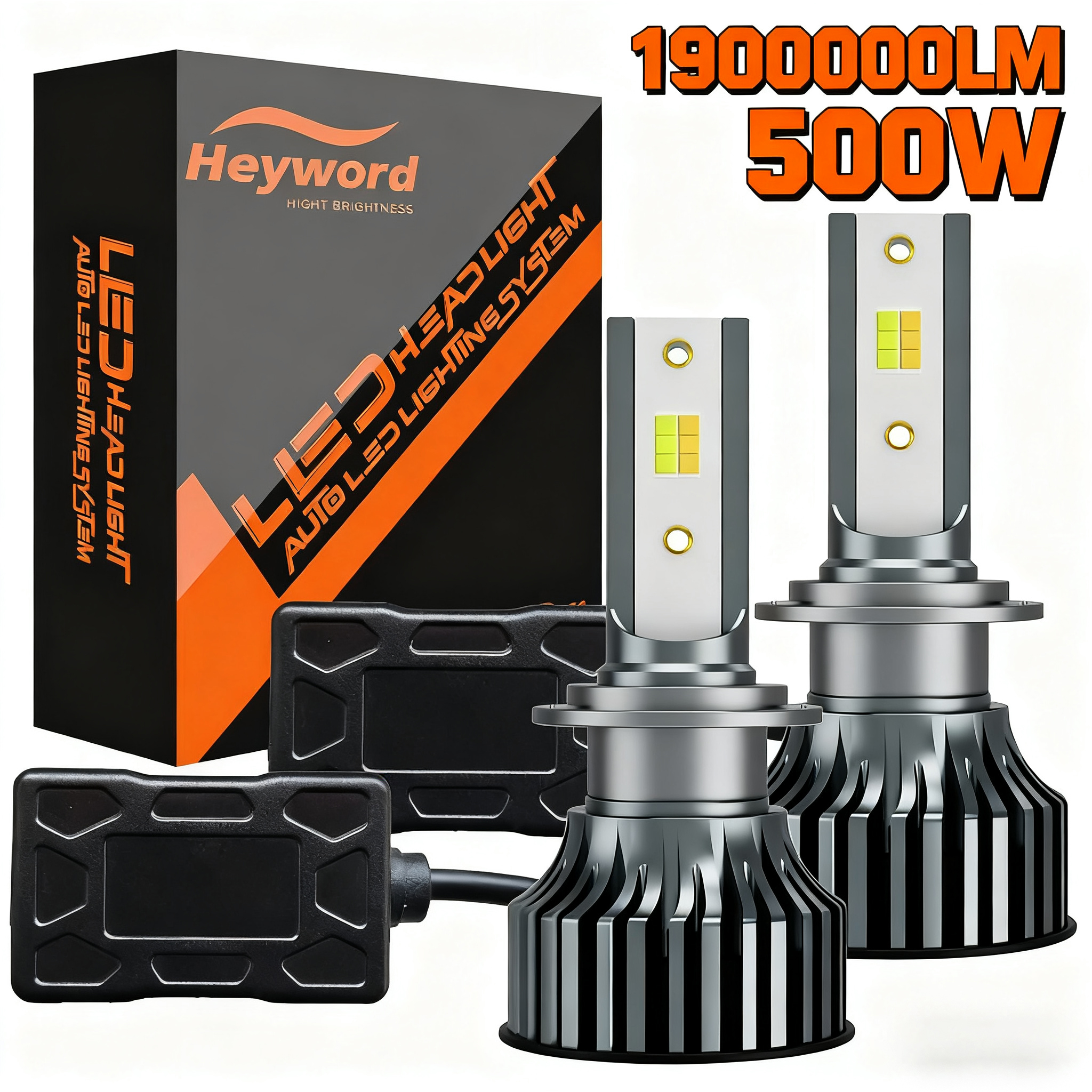 Автомобильные светодиодные фары Heyword H4 H7 с изменением цвета (3 цвета: 3000K, 4500K, 6500K), 80W, 2 шт., H1 H3 H11 9005 H13