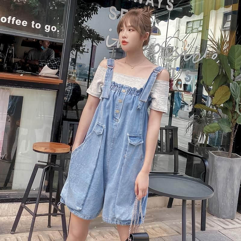 Tute di jeans stile coreano abiti di un pezzo abbigliamento donna pantaloni larghi Casual a vita alta pantaloncini a gamba larga tute corte oversize