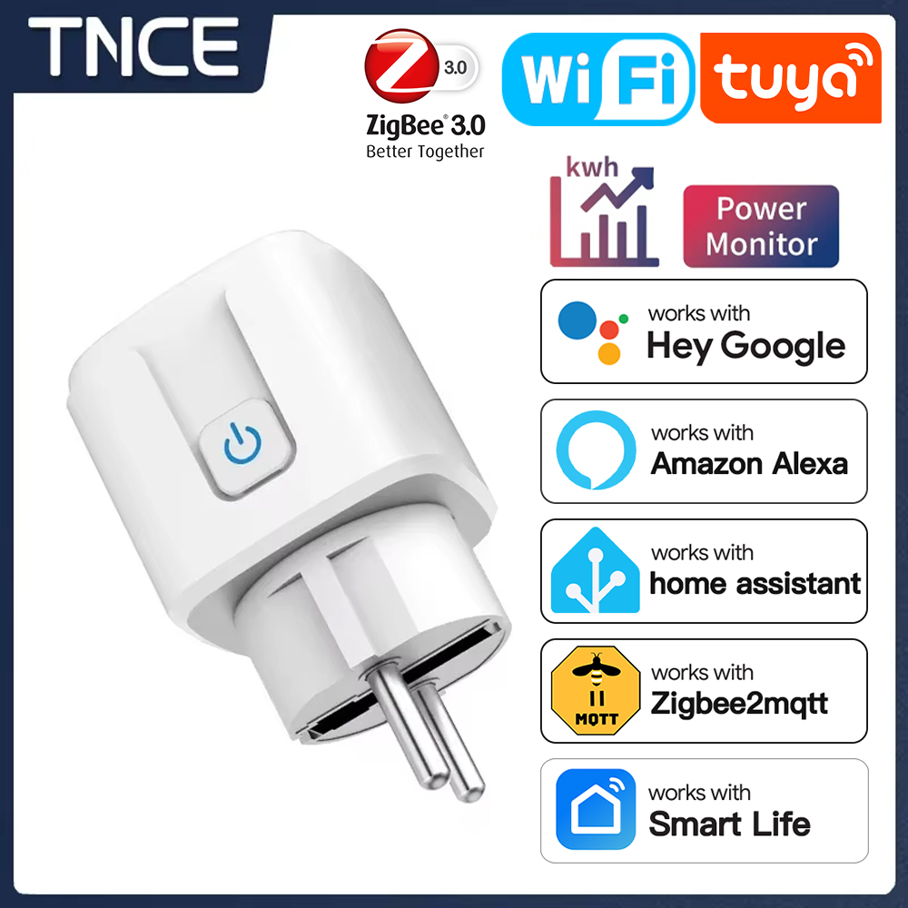 TNCE TUYA スマートプラグ WiFiまたはZigbee3.0ソケット EU 16A/20A 電力モニター タイミング機能 音声コントロール Alexa Google Home対応