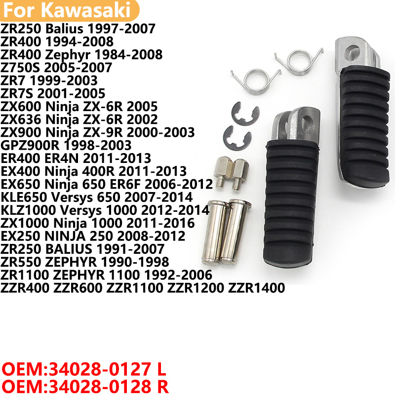 Poggiapiedi Anteriori Moto per Kawasaki ZR250 ZR400 EX250 KLE650 ZX1000 ZX600 ZX636 ZX900 GPZ900R ER400 ZR1100 EX650