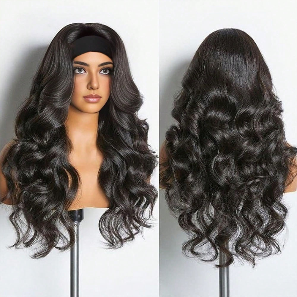 Peluca con diadema de cabello humano con densidad del 200%, pelucas con diadema de ondas corporales para mujer, sin encaje frontal, lista para usar, sin pegamento, peluca de cabello humano virgen brasileño con densidad del 250%, color natural