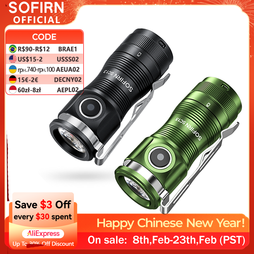 Sofirn Mini SC13 SST40 LED 1300lm Tactical 18350 Rechargeable Flashlight 6000K Keychain Light with Magnetic