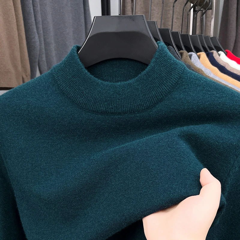 Półgolf Sweter Dzianinowy Nowa Jesień/Zima Bluzy z Golfem Jednolite Kolory Pulowery Męskie Markowe Codzienne Ubrania Męskie