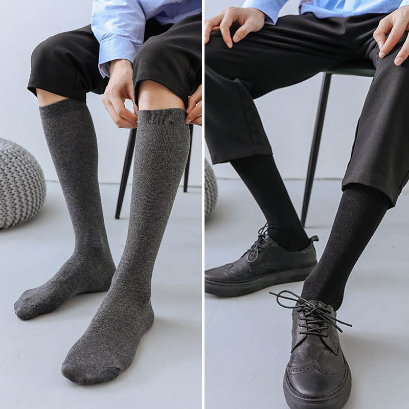 Chaussettes longues en coton pour hommes, hautes, solides, douces, élastiques, robe de soirée, bas formel pour hommes, marque Sokken quatre saisons
