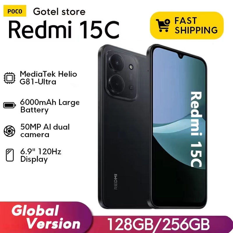 【Brand+】Xiaomi Redmi 15C Global Version 50MP main camera 120Hz 6.9" Dot Drop display 33W charging MediaTek Helio G81-Ultra
