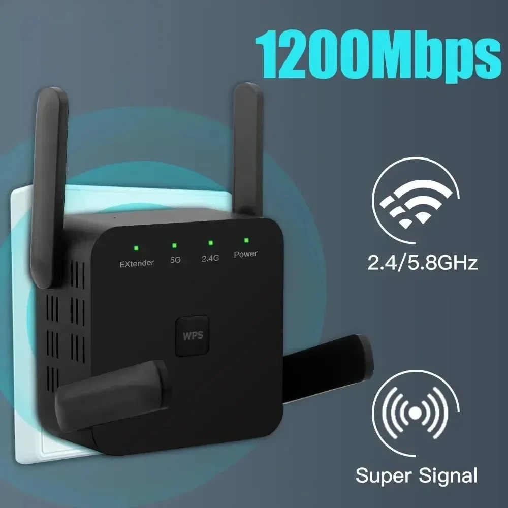 Wzmacniacz sygnału WiFi 1200Mbps z wtyczką EU/US/UK, repeater bezprzewodowy, ekspander sygnału 2.4GHz/5GHz, Wi-Fi Repetidor Booster