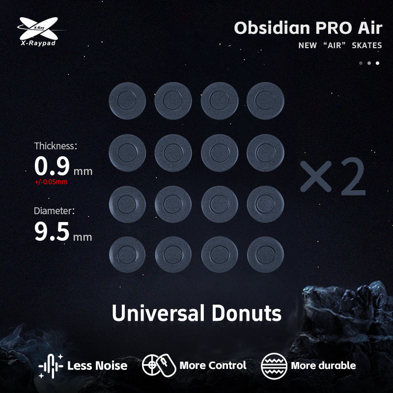 X-Raypad Obsidian PRO Air U-PE Universal D9.5mm Donuts Mouse Skates – Tahan Lama. Tenang. Kontrol