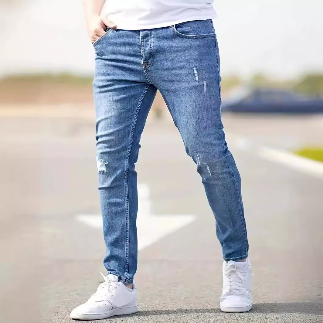 Distressed กางเกงยีนส์ผู้ชาย DENIM หลุม Skinny VINTAGE ล้างกางเกงดินสอ 2024 ข้อเท้าความยาว Sheath Punk สไตล์กระเป๋า Slim