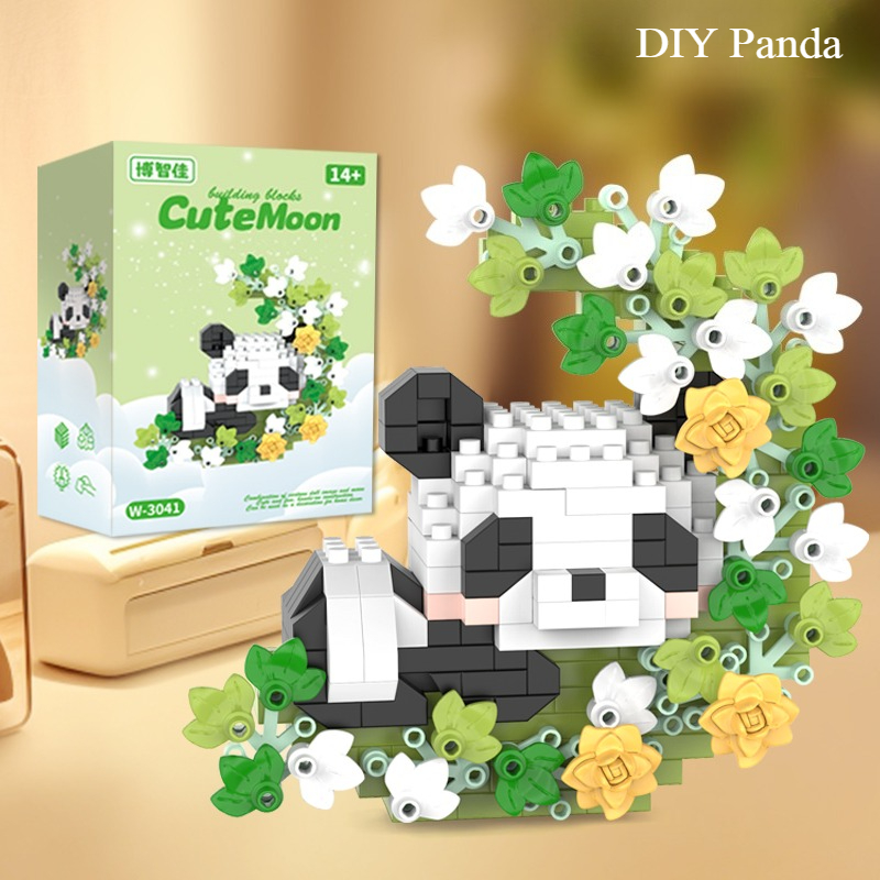 DIY Anjing Kucing Panda Rakun Hewan Peliharaan Lucu Seri Model Blok Bangunan Kecil Ornamen Mainan Anak-anak Hadiah Natal Ulang Tahun untuk Anak-anak