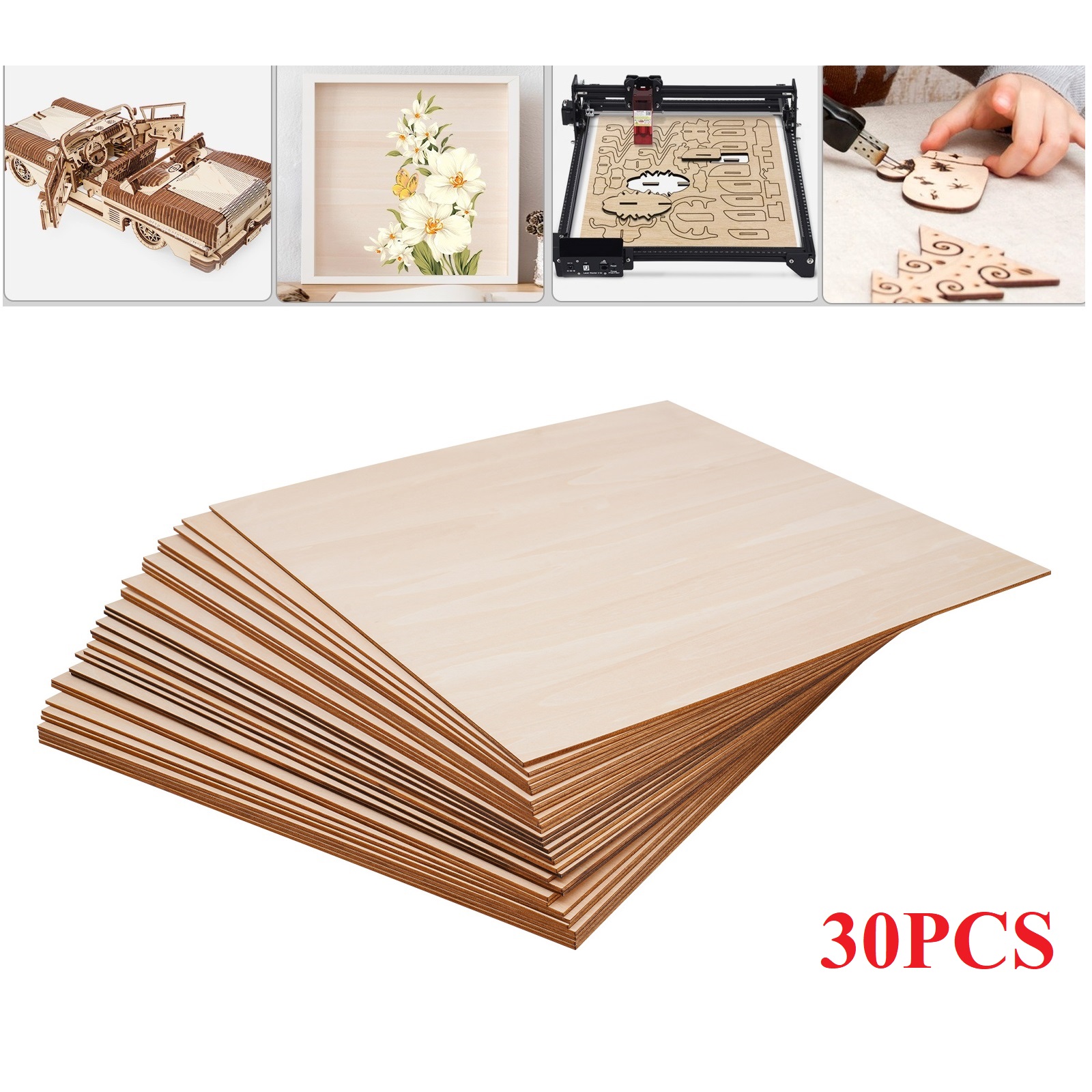 30 hojas de tilo de 3mm de grosor, tablero de 30x30cm/40x40cm para decoración del hogar DIY de madera, paneles cuadrados de madera contrachapada en blanco para grabado