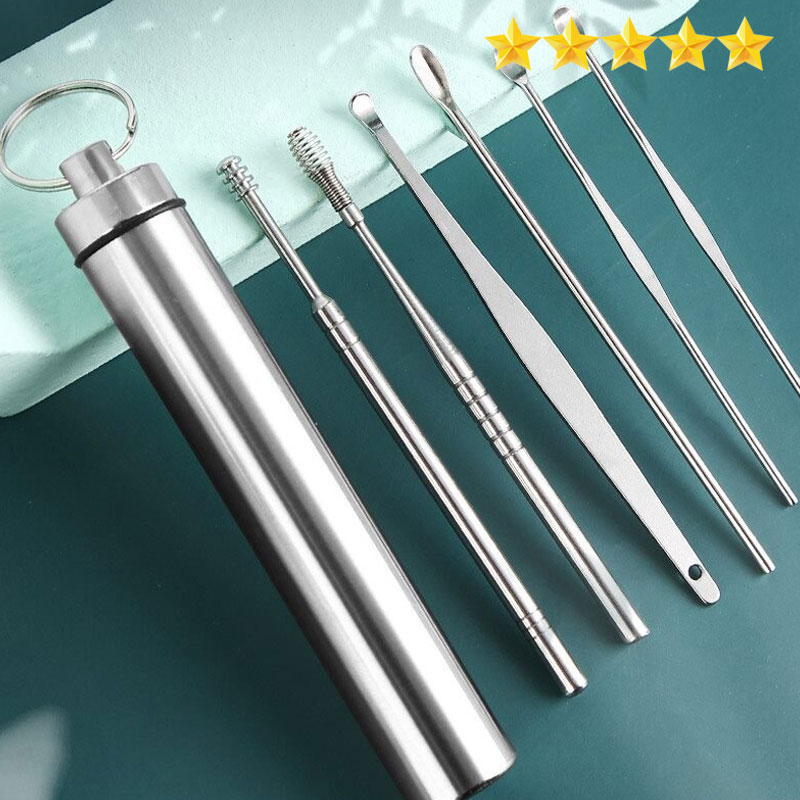 Conjunto de colher para escavação de orelha, espiral, limpeza de orelha, 6 peças, conjunto de ferramentas de colher de orelha de aço inoxidável