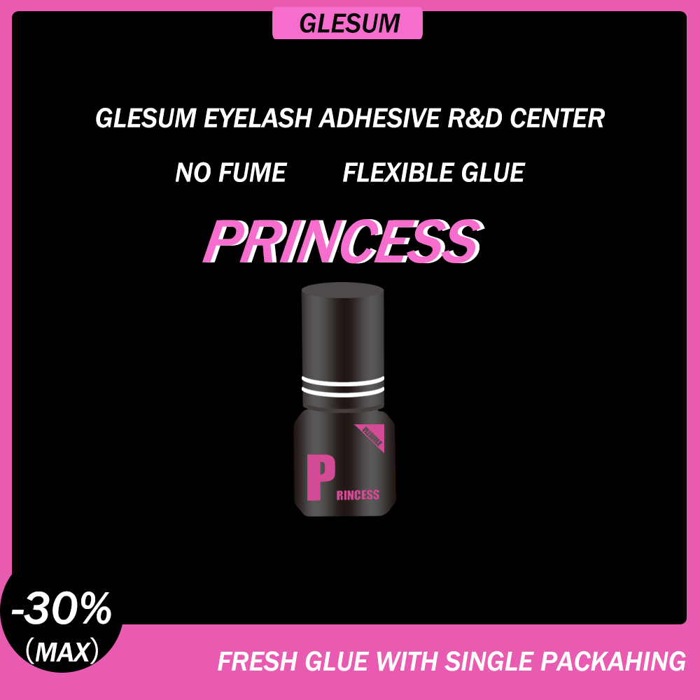 Pegamento para Pestañas Glesum Princess, Secado en 0.5s-1s, Resistente al Agua y al Aceite, Tiempo de Retención de 7-9 Semanas, Adhesivo Suave para Pestañas