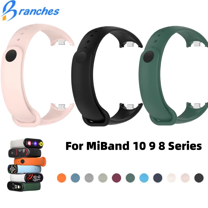 Силиконовый ремешок для часов для Xiaomi Mi Band 10 9 8, спортивный браслет, ремешки на запястье, Mi Band 8/9/10, аксессуары для умных часов