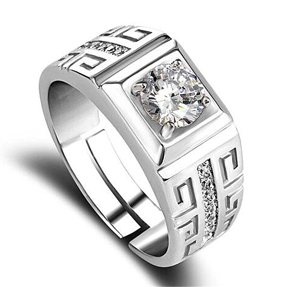 Abalorio 925 anillos de plata esterlina para hombres cristal brillante tamaño ajustable regalos de moda compromiso boda joyería de alta calidad