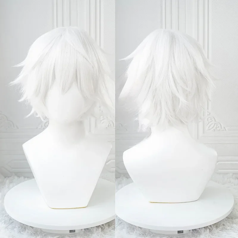 Pelucas de Cosplay de Anime Kaneki Ken, pelucas cortas blancas esponjosas, parche en el ojo, pelo sintético resistente al calor, peluca de juego de rol para fiesta con flequillo