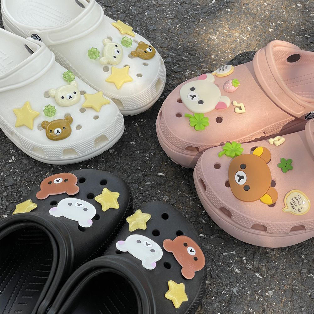 Accesorios de dijes para zapatos de la serie Estrella de Oso de Dibujos Animados, ideales para sandalias deslizantes, hebillas decorativas para zapatos de jardín, regalos de verano