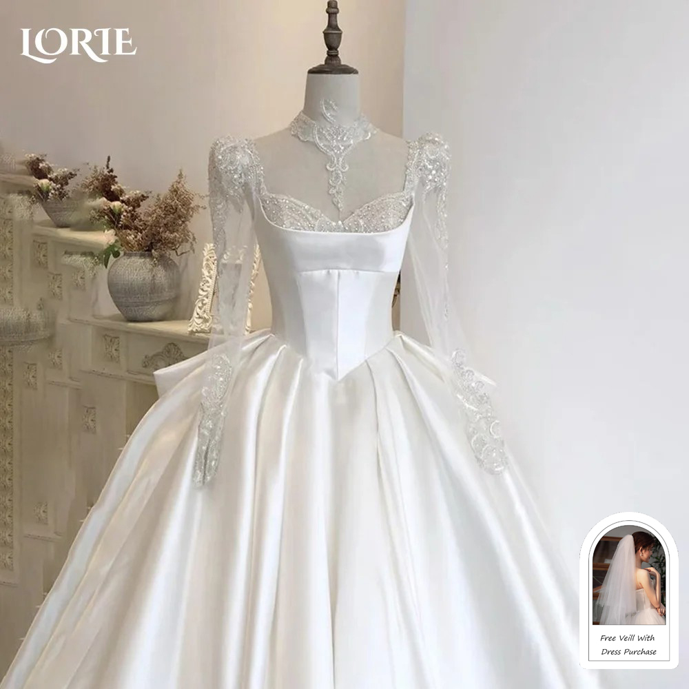 LORIE-vestido de novia Vintage, corte en A, manga larga, bola de princesa, cuello alto, vestido de novia con corsé en V, vestido de novia personalizado 2026