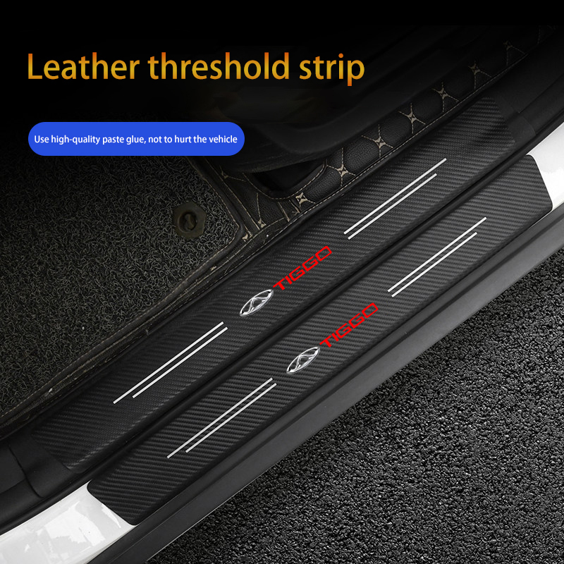 4 stuks carbon fiber auto deurdorpelbeschermers welkomstpedaal decoratie lederen stickers voor Chery Tiggo 2 3 4 5 6 7 8 3X 5X Pro T11