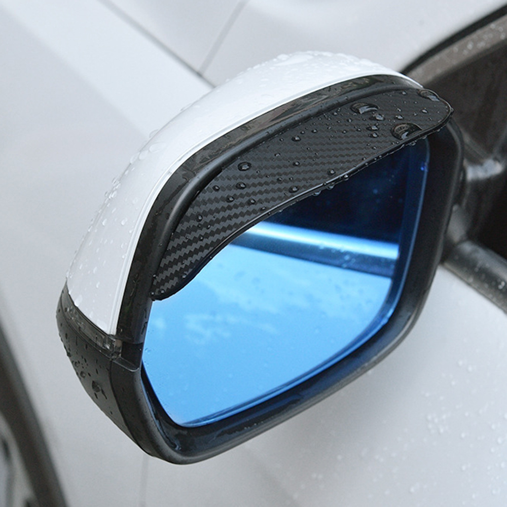 2 pçs retrovisor do carro chuva sobrancelha universal escudo retrovisor lateral espelho capa acessórios de água da chuva design padrão fibra carbono