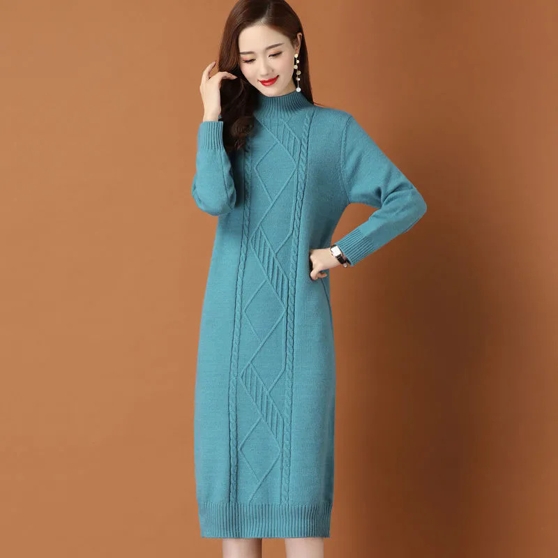 Nuevo Vestido Largo, Cálido y Grueso de Lana 2026 con Abrigo, Combinado con Falda de Lana Tejida para Mujer. Nuevo Vestido Base de Invierno
