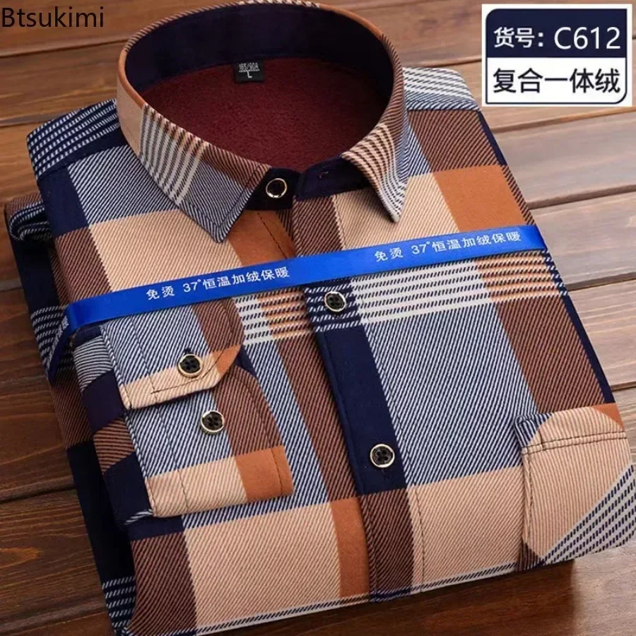 Neue 2025, männer Langarm Warme Kariertes Hemd Herbst Winter Dicke Fleece Casual Übergroßen Hemd Männlich Vintage Pullover Männer kleidung