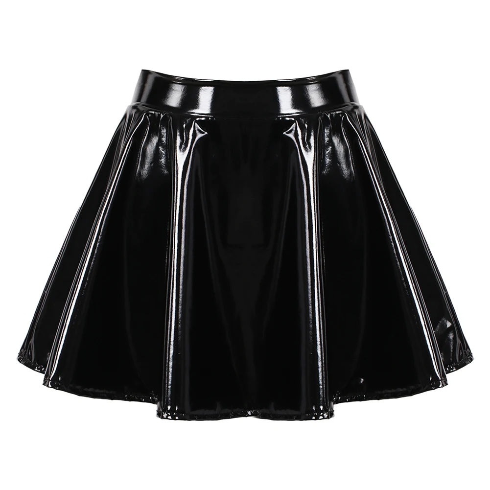 Saia feminina linha a brilhante couro envernizado queimado minissaia dança desempenho saia clubwear cosplay estilo retro