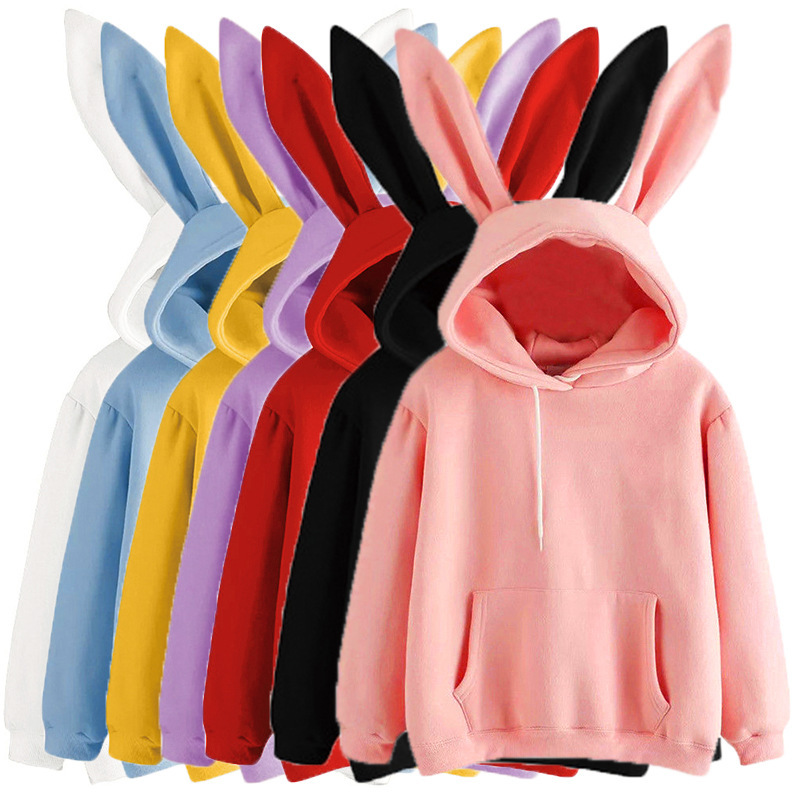 2025 Otoño e Invierno nueva ropa de mujer Harajuku Wei Sudadera con capucha de conejo color sólido suelta casual mujer top abrigo de mujer