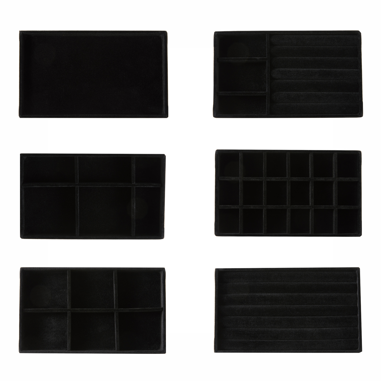 Organizador de joyas negro, bandeja de almacenamiento de joyas de terciopelo, anillo de exhibición, pulsera, collar, caja de almacenamiento, escaparate, bandejas organizadoras de cajones