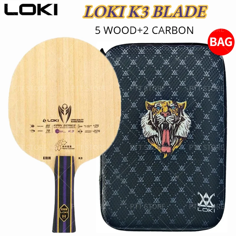 Oryginalna rakietka do tenisa stołowego LOKI Kirin K3 Blade 5 Wood 2 Carbon Ping Pong Paddle Beginner Training Ping Pong Racket OFF+ z torbą Loki Bag