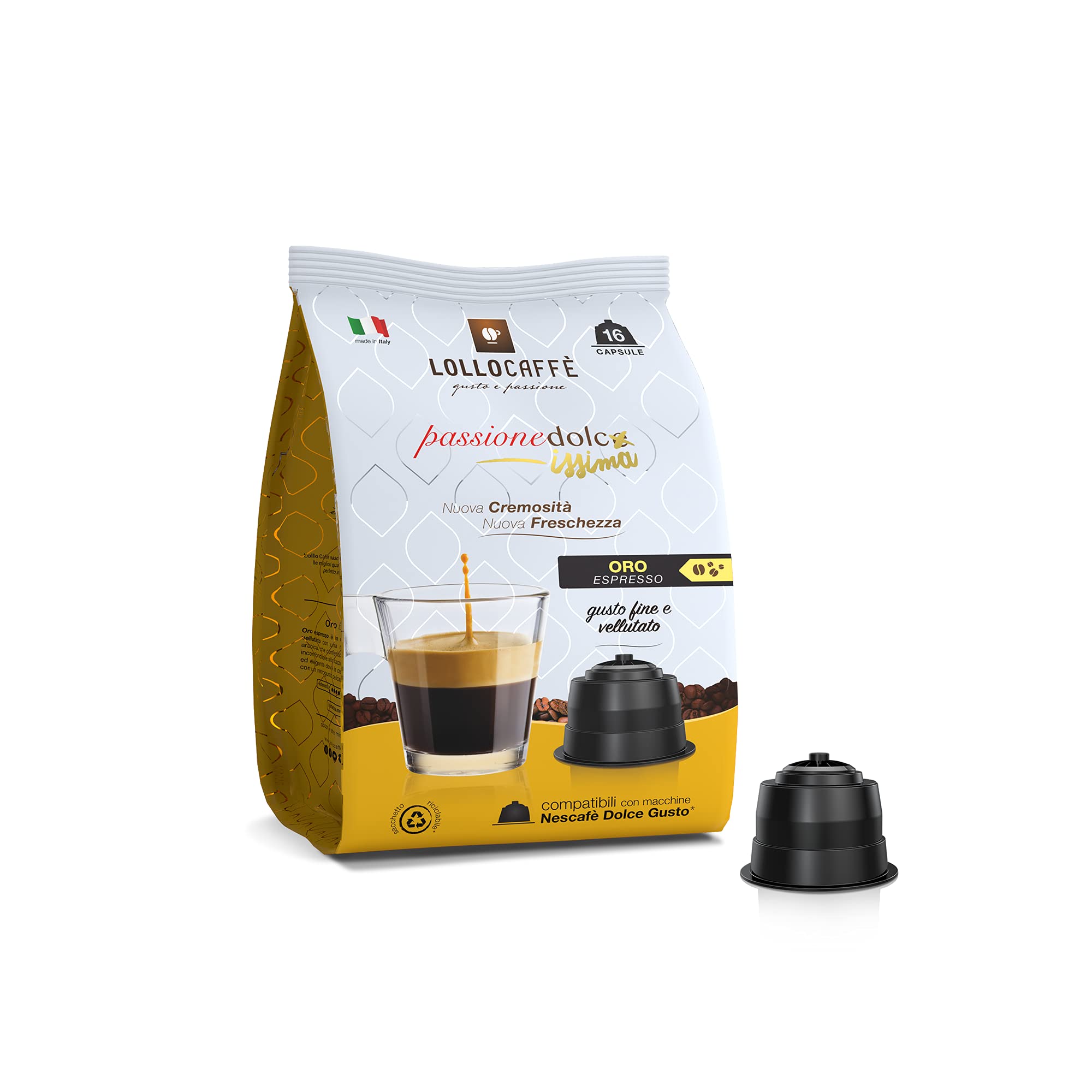 Lollo Coffee Sweet Passion Gold Mixture - 96 cápsulas (6 paquetes de 16) -Compatible con máquinas Nescafé * Dolce Gusto *