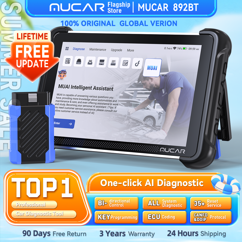 MUCAR 892BT AI Strumento Diagnostico Automobilistico Programmatore Chiavi Scanner OBD2 Bidirezionale Codifica ECU CANFD DOIP 35 Reset Aggiornamenti Gratuiti a Vita