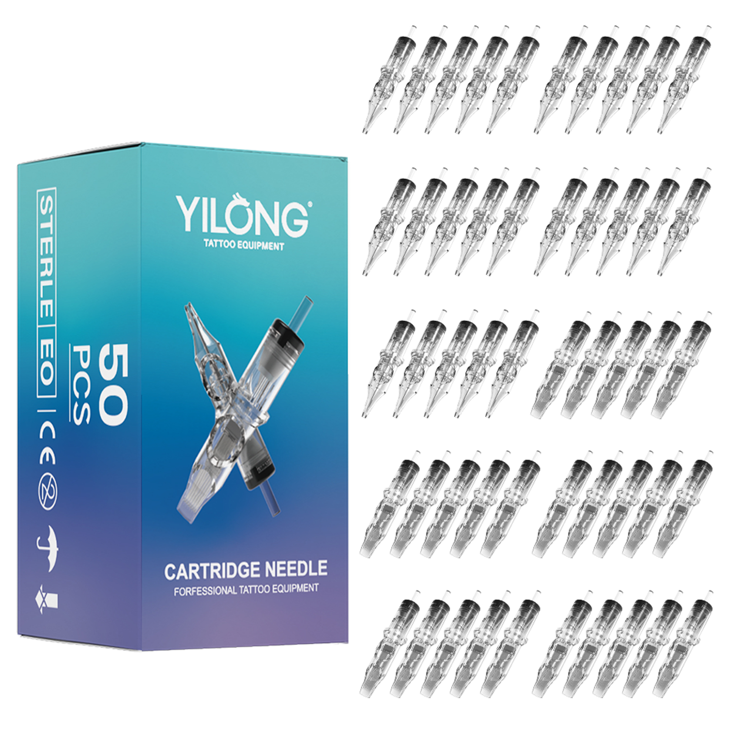 YILONG 50/20 piezas agujas de cartucho de tatuaje profesionales mixtas con cartuchos de seguridad de membrana aguja de tatuaje desechable para tatuaje